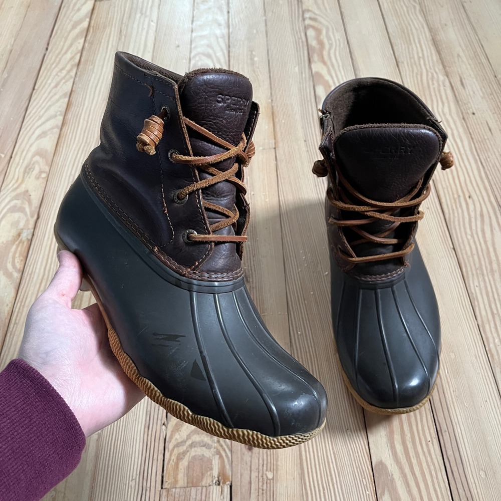 Sperry Saltwater Duck Boots Womens 9 Brown Leather Waterproof Rain STS91176